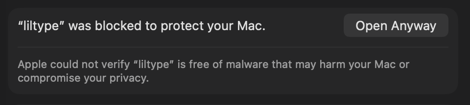 liltype was blocked — click Open Anyway